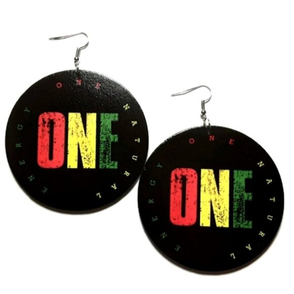One Natural Energy ONE Large Statement Dangle Wood Earrings - Picture 1 of 5
